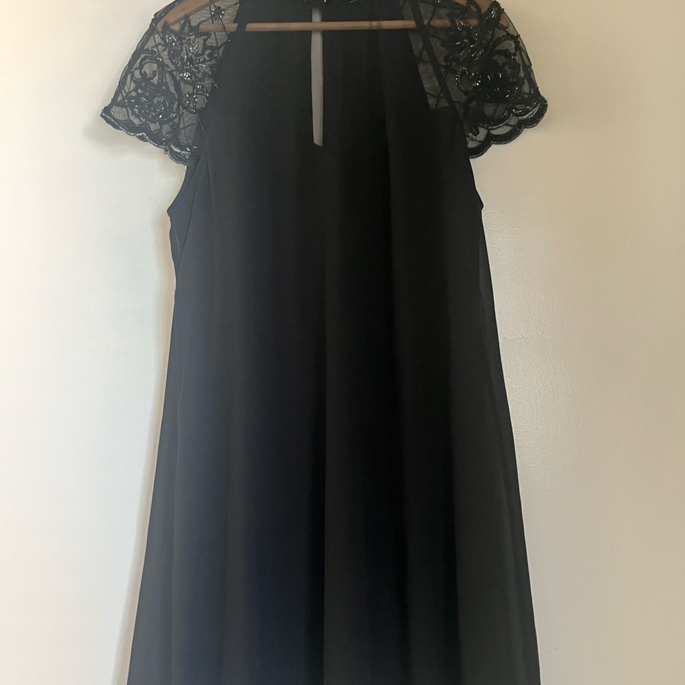 Lipsy Black Midi Dress with Sequin Sleeves
